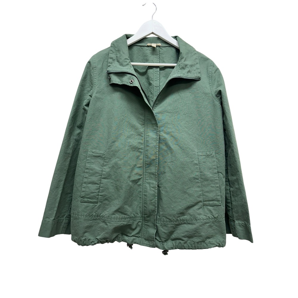 Eileen Fisher Organic Cotton Hemp Utility Jacket Green Zip Front Small Petite